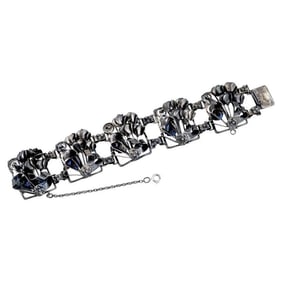 French Hobe Floral Design Sterling Silver Bracelet