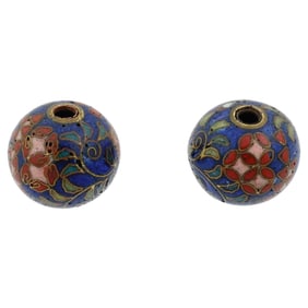 Pair Of Japanese Cloisonne Enamel Ojime Beads