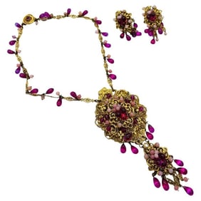 Antique French Glass Costume Jewelry Necklace and Earrings Set