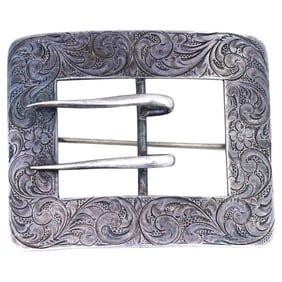 Antique Victorian chased sterling silver belt buckle extra large