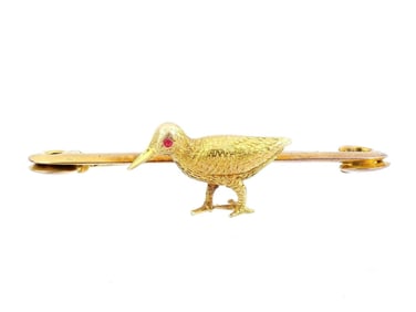 Vintage Gold And Ruby Bird Pin Brooch