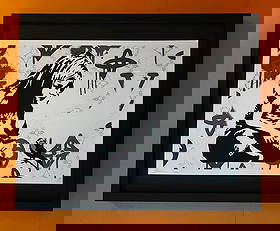 DEATH NYC Hand Signed LARGE Print Framed 16x20in COA BANKSY GIRL GRAFFITI BIRD B: This is a Stunning and Scarce 100% Authentic New Print by Death NYC Hand Signed and Numbered in Pencil by the Artist Limited Edition of 100 Large Size: 45cm x 32cm About 18x13in Fine Art 300 gsm Paper