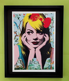 DEATH NYC Hand Signed LARGE Print Framed 16x20in COA EMMA STONE RED BOW GUCCI FL: This is a Stunning and Scarce 100% Authentic New Print by Death NYC Hand Signed and Numbered in Pencil by the Artist Limited Edition of 100 Large Size: 45cm x 32cm About 18x13in Fine Art 300 gsm Paper