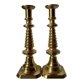 1970s Solid Brass Tall Brutalist Candlestick Holders - a Pair