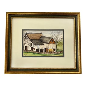 Original Farmhouse Watercolor, Signed by Artist