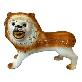 Late 19th Century English Staffordshire Porcelain Standing Lion