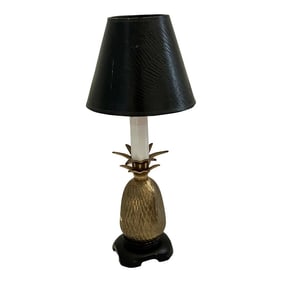 Brass Pineapple Accent Lamp With Foil Lined Black Shade