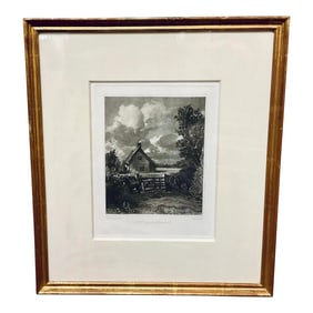Antique Black and White Engraving Landscape of a Cottage of a Cornfield" by John Constable