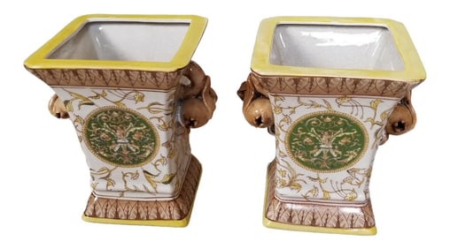 Yellow and Brown Cache Pots - a Pair