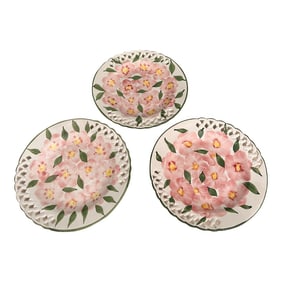 Casafina Handpainted Reticulated Majolica Dogwood Blossom Plates - Set of 3