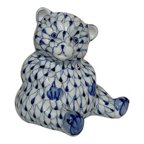 Andrea by Sadek Blue / White Fishnet Teddy Bear Figurine