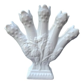 1950s White Porcelain Five Finger Majolica Tulipiere Tulip Vase