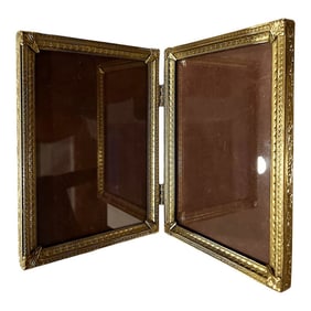 Late 1960s Bi-Fold Brass Two Picture Frame Hollywood Regency Rococo Baroque