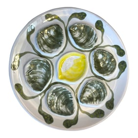 French 1950s French Oyster Plate From Pornic in Brittany