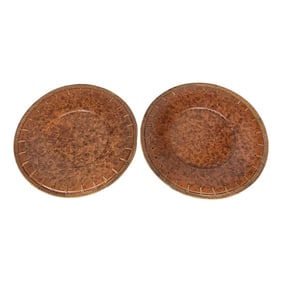 Faux Tortoise Plate Chargers With Wicker Edge - a Pair
