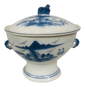 Blue and White Design Rice Bowl With Dog Finial
