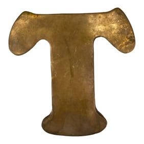 1970s Brass Letter T Initial Wall Hanging Paperweight