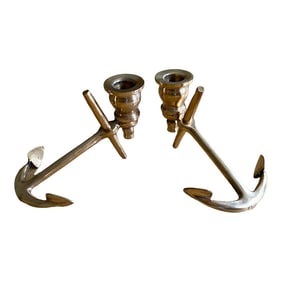 1970s Nautical Brass Anchor Candle Holders - a Pair
