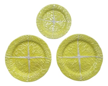 Mid Century Secla Majolica Yellow Cabbage Ware Plates - Set of 3