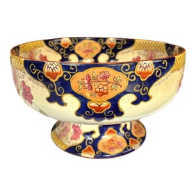 Large Antique 1860s William Brownfield English Ironware Compote Footed Bowl "Imari", Gilt, Cobalt, S