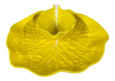 Late 20th Century Majolica Cabbage Leaf Portuguese Chip and Dip -A Set