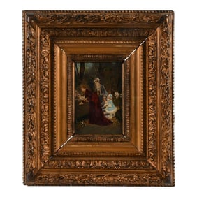 Oil Painting With Gold Frame Depicting Women and Child