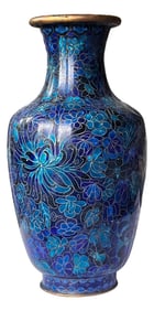 Republic Period Chinese Cloisonné Vase With Cobalt and Turquoise Floral Design (C.