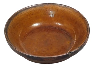 Antique Late 18th to Early 19th Century Redware Dish Bowl Glazed Speckled Reddish