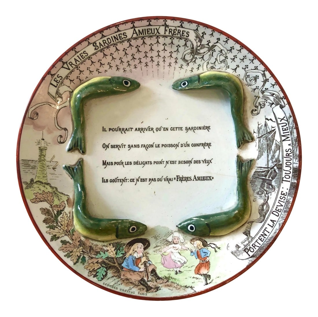 French Majolica Advertising Sardines Plate by Amieux Freres (1 of 10)