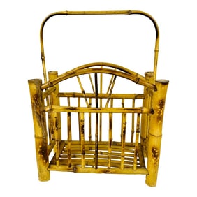 Burnt Rattan and Bamboo Magazine Rack With Arch Top
