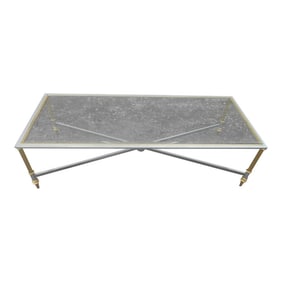 1970-80"s Silver Metal Coffee Table With Gold Accents and Beveled Glass Top