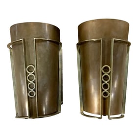 Mid-Century Modern Style Demi-Round Candle Sconces Pair
