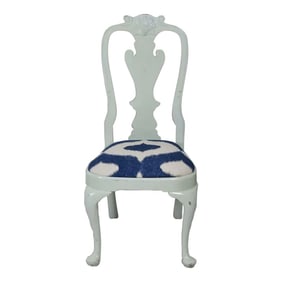 Stickley Williamsburg Style Mahogany Queen Anne Chair Blue & White Fabric