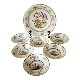 Antique Royal Austria Dessert Salad Bowls With Birds - 7 Piece Set