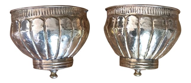 1970s Vintage Bohemian Reticulated Brass Planters - A Pair