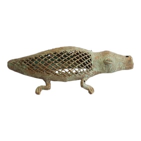 Vintage African Criss-Cross Design Alligator Sculpture