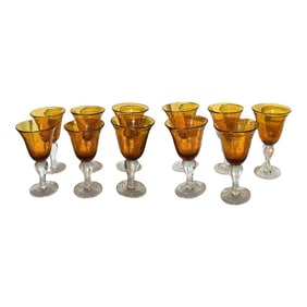 Vintage Artland Iris Amber Bubble Blown Glass Goblets - Set of 11