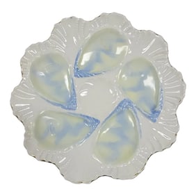 Antique Blue and Yellow Porcelain Oyster Plate