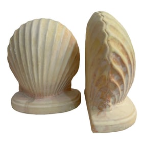 Vintage Palm Beach Style Plaster Clam Shell Bookends - a Pair