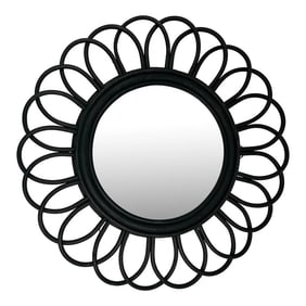 Vintage Black Rattan Sunburst Flower Wall Mirror
