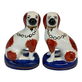 Mid-Century Boho Chic English Staffordshire Style Dog Figurines - a Pair.