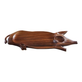 1970s Pig Party Platter Serving Tray Wood Charcuterie Board
