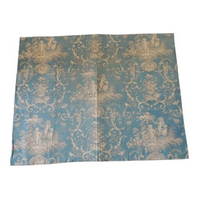 Antique Printed Blue and Grey Toile De Jouy Fabric Fragment