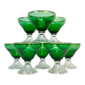 Antique Art Deco Depression Era Green Champagne Coupe/Sherbet - Set of 8