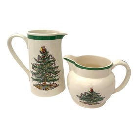 Vintage Spode England "Christmas Tree" Pair of Pitchers
