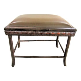 1950s Vintage Rattan Upholstered Bench