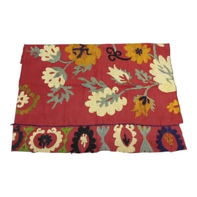 Vintage Red and Yellow Suzani Embroidered Textile Fragment
