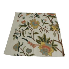 Green and Yellow Crewelwork Fabric Fragment