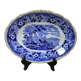 Antique Adams English Blue and White Cattle Scenery Platter