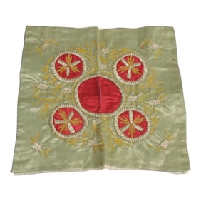 Red and Green Embroidered Square Textile
